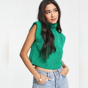 NWOT | Hand Knit Sleeveless Sweater Tank Top | High Neck Halter Top | Green